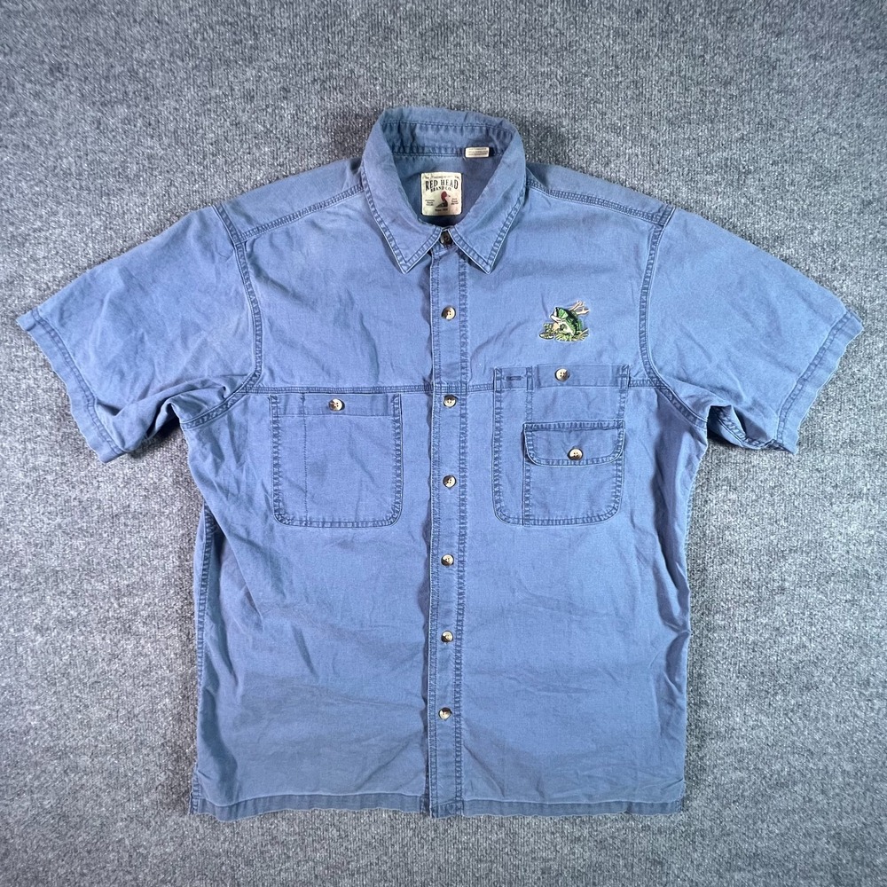 RedHead Button-Up Shirt Men's L Blue Cotton Chambray Workwear Outdoor Hiking